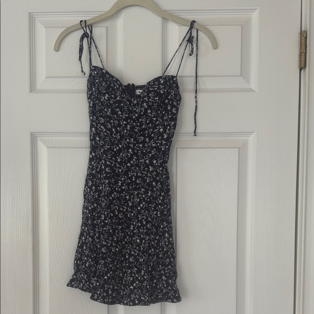 Reformation Black and White Floral Tie-Shoulder Mini Dress